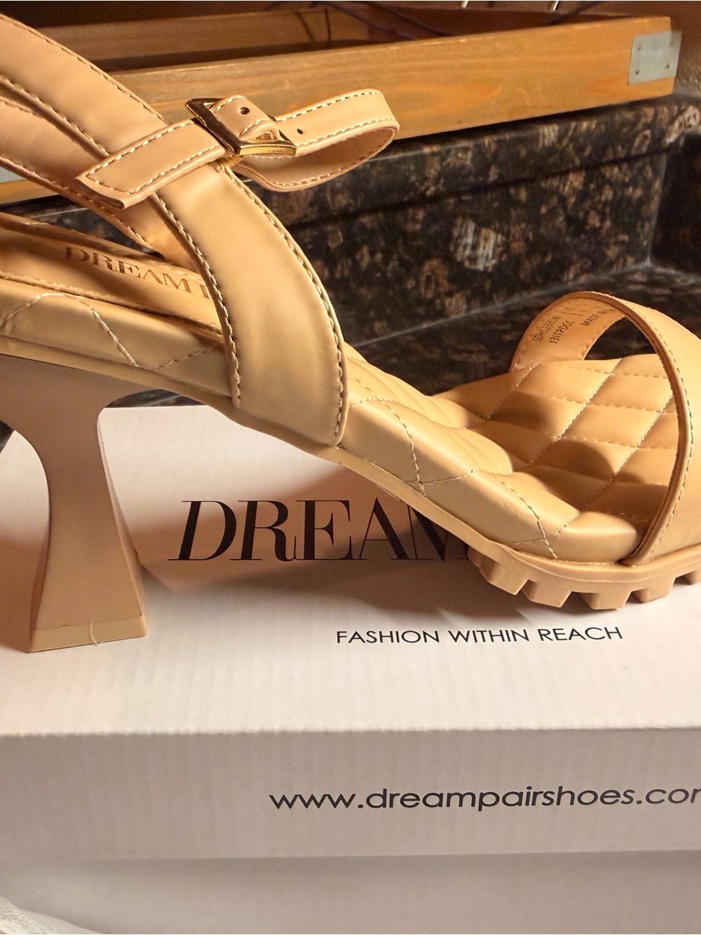 Dream Pairs Beige Quilted Block Heel Sandals